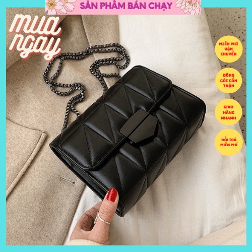 TÚI ĐEO CHÉO NỮ ĐEO VAI DA MỀM TRẦN TRÁM MÀU ĐEN DÂY XÍCH ĐEN GIÁ RẺ SIÊU HOT