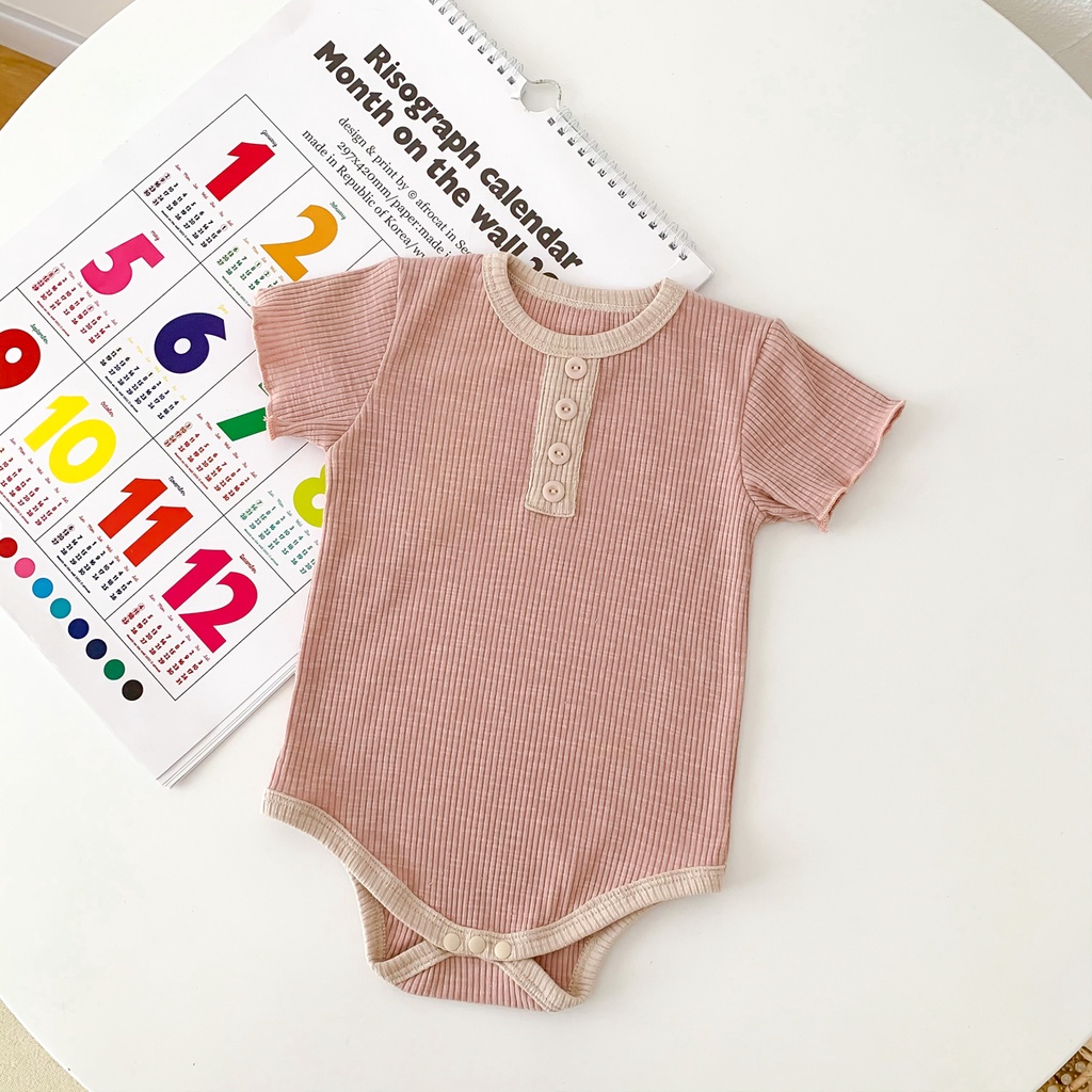 Bộ Đồ Ngủ Liền Thân Bằng Cotton Tay Ngắn Màu Sắc Trơn Dành Cho Bé Trai Gái