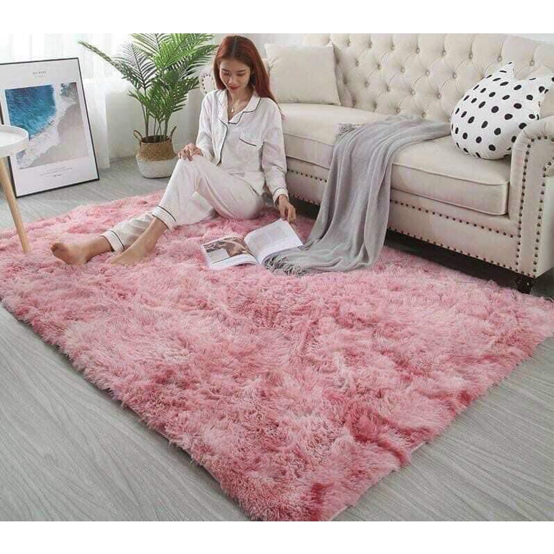 Thảm lông trải sàn dày dặn, thảm phòng khách, phòng ngủ sang trọng, thảm lông loang mềm mịn dày dặn 1m6x2m - Home Decor