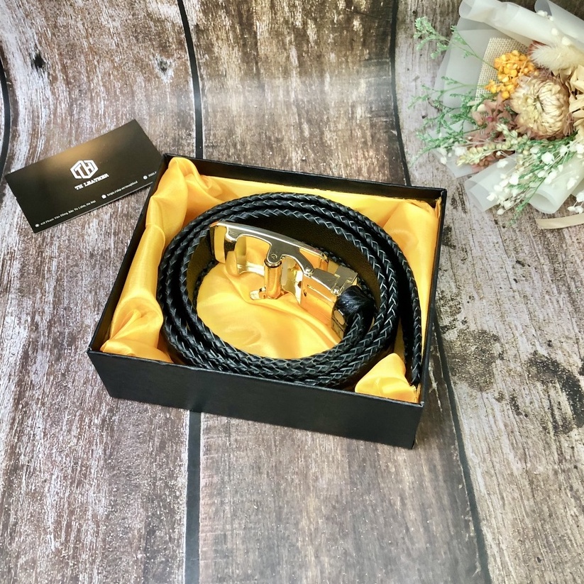 Dây Lưng Cá Sấu Liền Da Bụng Đan Viền, Thắt Lưng Nam Da Cá Sấu Thật 3.5cm May Viền Thủ Công, Dây Nịt Cá Sấu