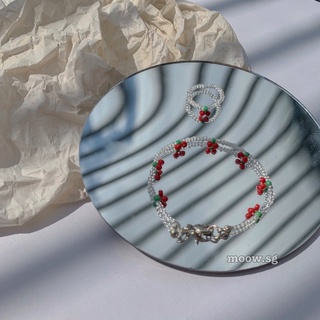 [Mã HUYNSG giảm 10k] vòng tay và nhẫn hạt cườm hình chery giống Jisung NCT