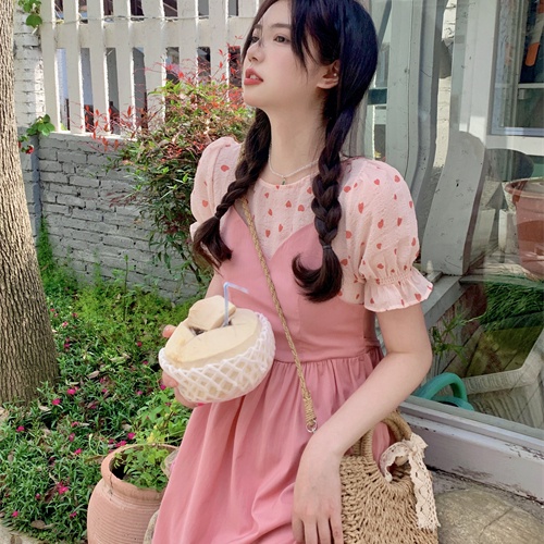 Đầm chữ A Perty tay phồng họa tiết hoa phong cách Hàn Quốc