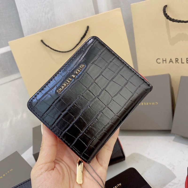 Ví mini ngắn da vân/ da rắn màu đen fullbox