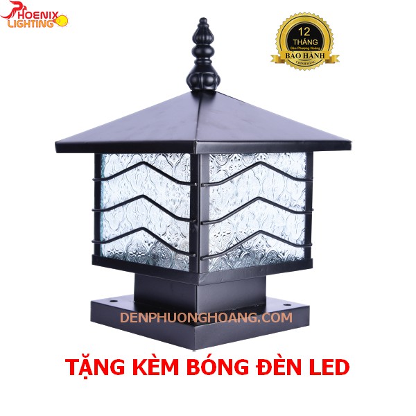 Đèn trụ cổng: Mẫu đèn trang trí ngoài trời D200 mái trơn PH01A