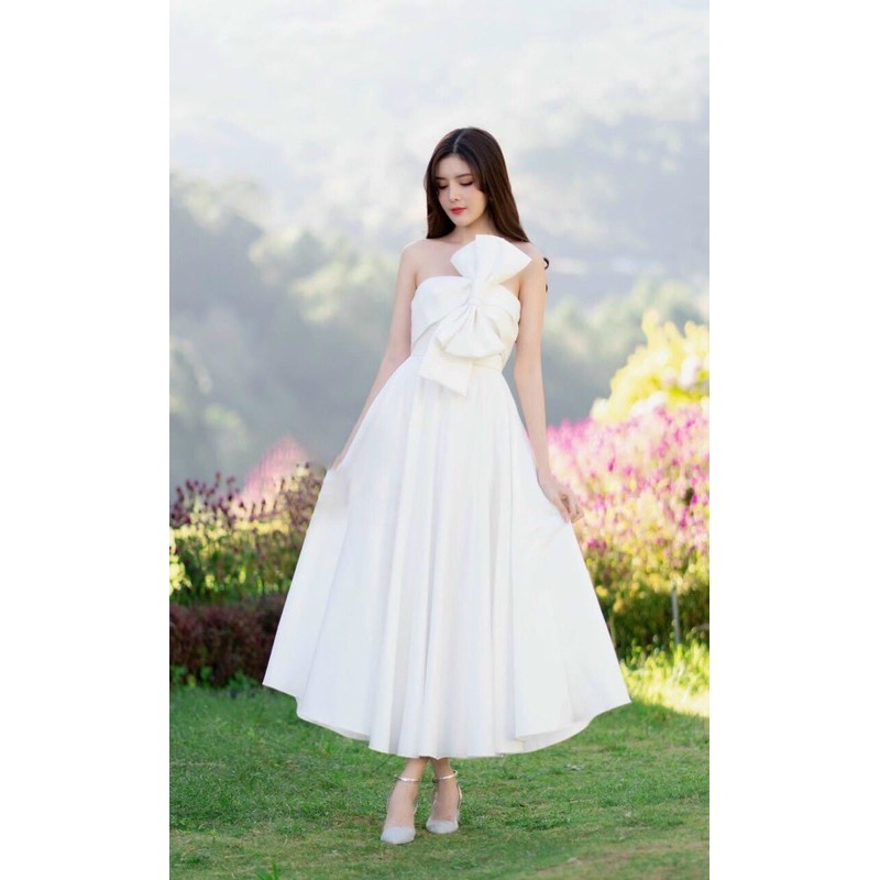 ĐẦM XOÈ DỰ TIỆC NƠ NGỰC + VOAN CÀI TÓC full size:S/M/L/XL ( ẢNH VÀ VIDEO DO CHỦ SHOP TỰ QUAY 100000% )