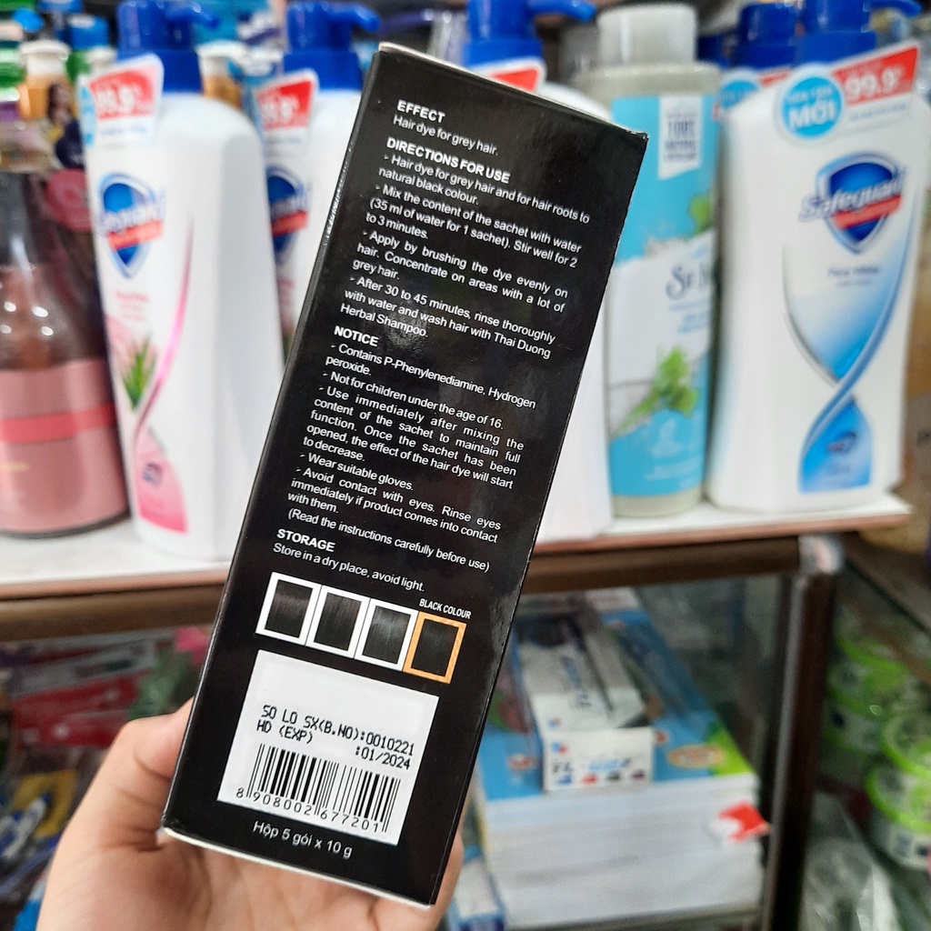 (Hộp 5 gói) Dầu gội Nhuộm Tóc Dược Liệu - Gội Là Đen Thái Dương(10g/gói)