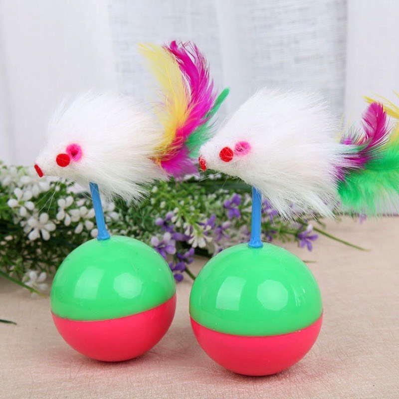 Đồ chơi Chuột Lật Đật Lông Vũ CHO MÈO | Bóng đồ chơi chó Mèo-Laila Petshop
