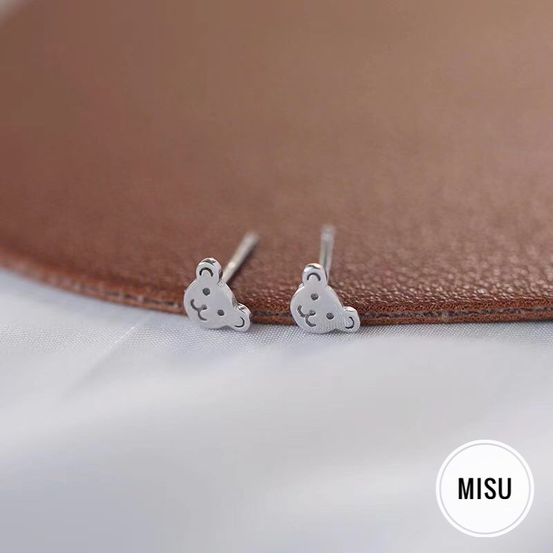 [1 chiếc] Bông Tai, Khuyên Tai Bạc Nữ Hình Mặt Gấu Mini Siêu Dễ Thương, Xinh Xắn - Misu Shop [phụ kiện]