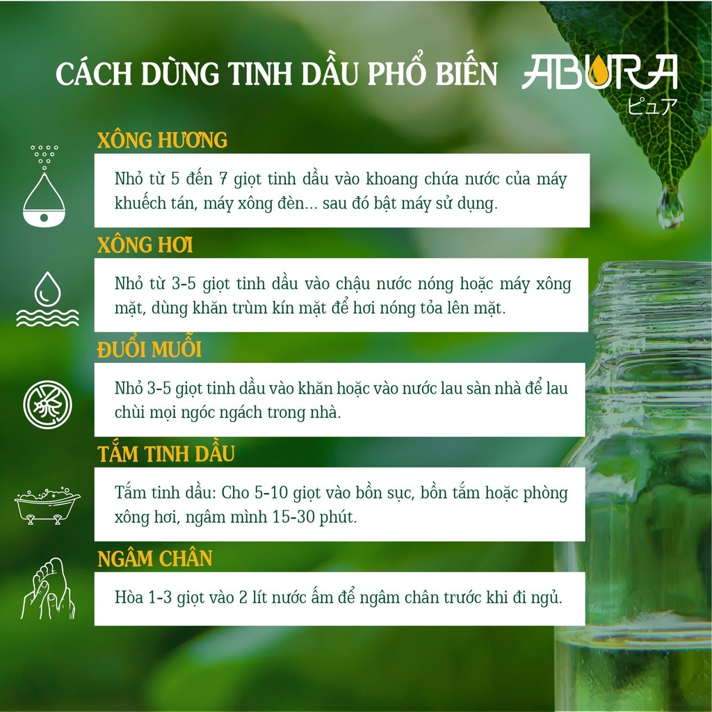 Tinh dầu organic xông hơi thơm phòng ngủ ABURA 10ml  tinh dầu tắm massage chân nguyên liệu làm nến thơm