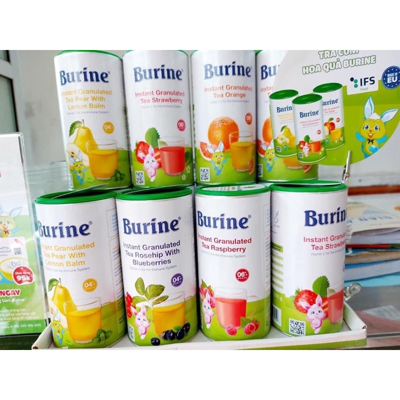 Trà Cốm Hoà Tan BURINE Hương Vị Trái Cây Thơm Ngon, Bổ Sung Vitamin Cho Bé.