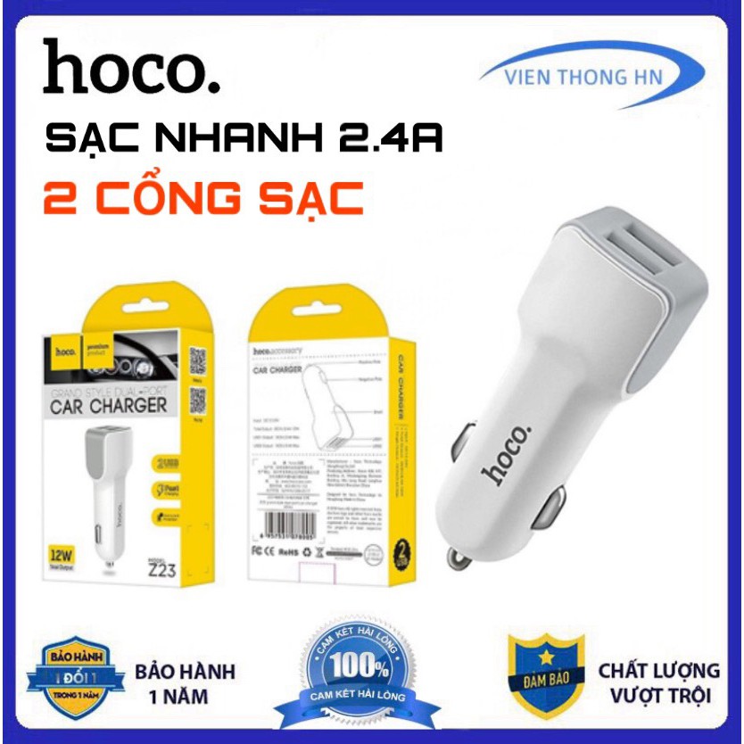 Tẩu sạc nhanh 2.4a 2 cổng trên oto hoco z23 - củ sạc nhanh 2 cổng xe hơi hoco z23 - vienthonghn