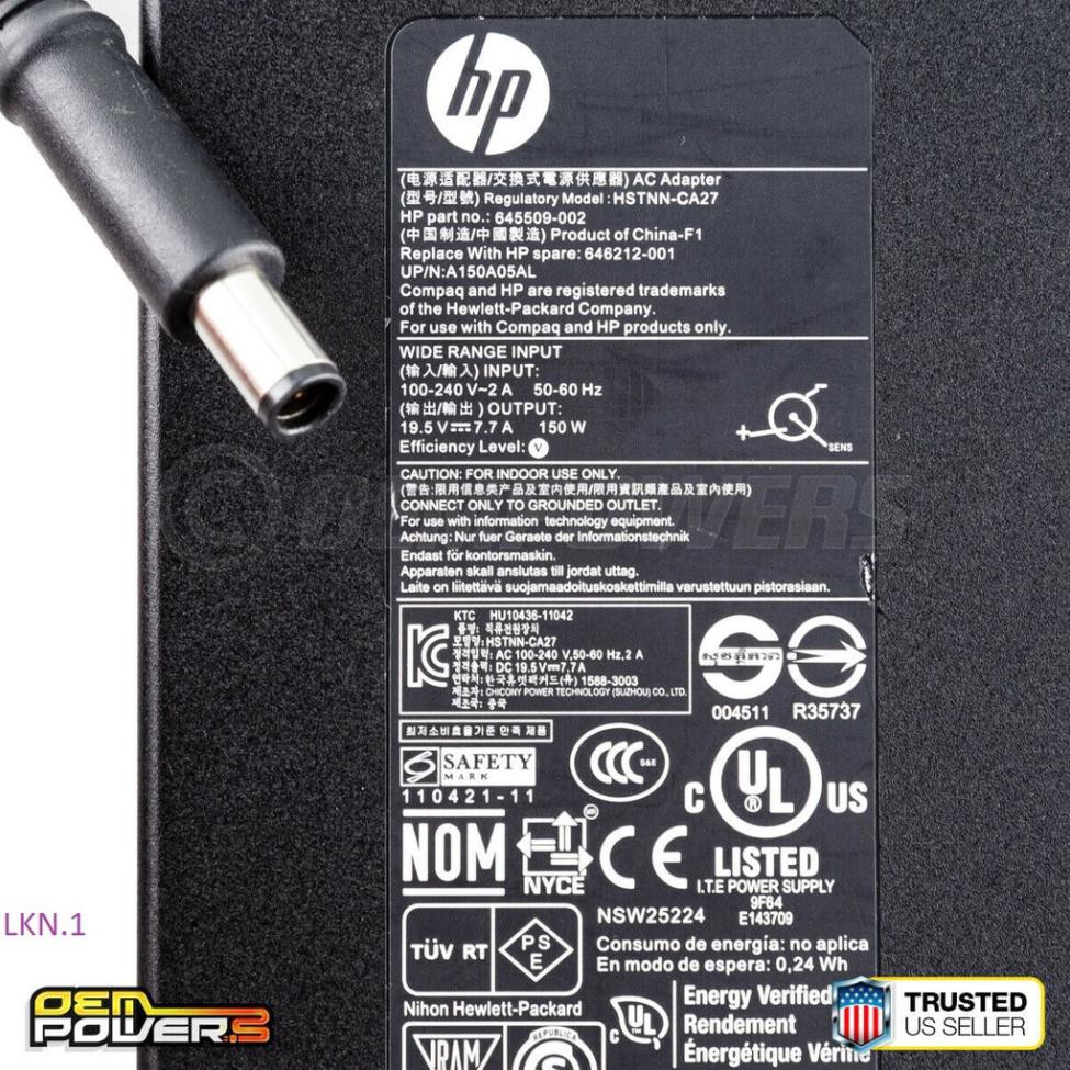 Sạc Laptop HP 19.5V 7.7A (150w) Slim hàng chính hãng ZIN Cao cấp   8570w 8560w 8540w Hàng ZIN Cao Cấp (Adapter HP 150w)