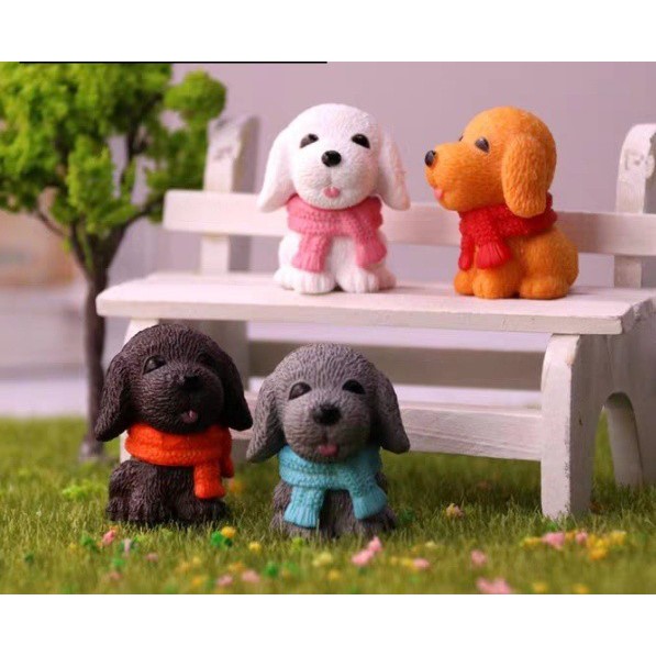 Phụ Kiện Tiểu Cảnh - Chú Cún Choàng Khăn Trang Trí Chậu Cây, Sen Đá, Cây Cảnh Bonsai