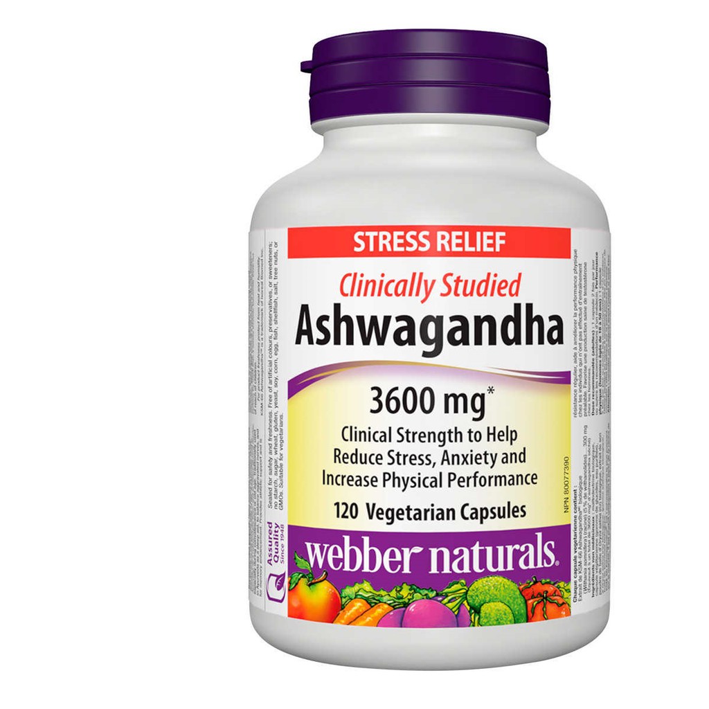 Viên Uống Nhân Sâm Ấn Độ Ashwagandha của Webber Natural 3600mg 120 Viên. Giảm Stress hỗ trợ mất ngủ phục hồi thể lực.