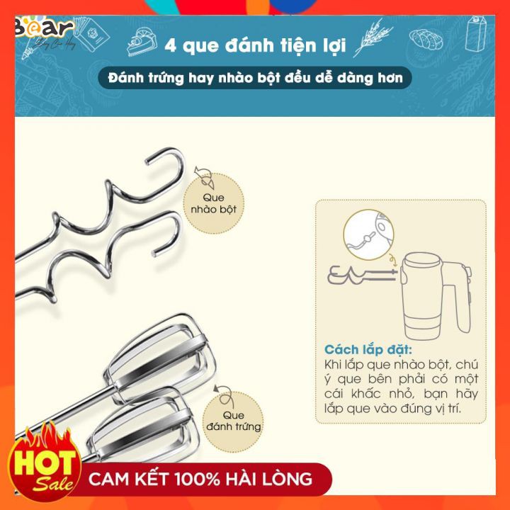 Máy Đánh Trứng, Đánh Kem Mini, Trộn Bột Bear HM-B01V1, Đánh Kem Trứng, Trộn Bột Đa Năng, Bảo Hành 18 Tháng