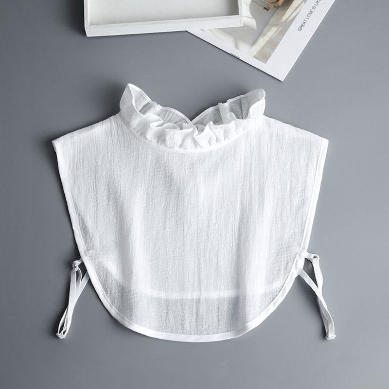 Cổ áo sơ mi giả cổ đứng phối bèo màu trắng có thể tháo rời thời trang cho nữ