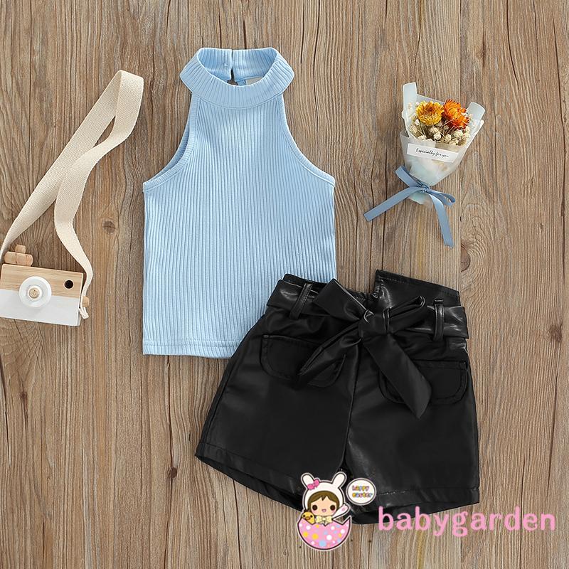 Bộ Trang Phục Hai Mảnh Gồm Áo Không Tay Cổ Đứng Màu Trơn Thời Trang Mùa Hè Dành Cho Bé Gái 9 Tháng 5 Tuổi