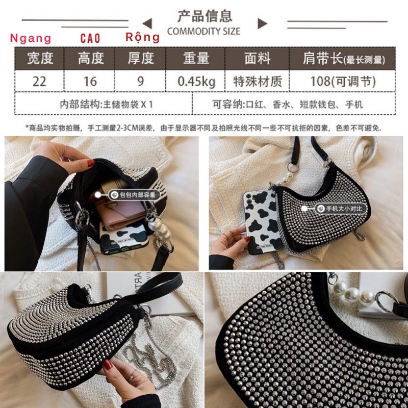 TÚI XÁCH KẸP NÁCH CÓ DÂY ĐEO CHÉO ĐÍNH ĐÁ SÁNG SIÊU ĐẸP ♥️