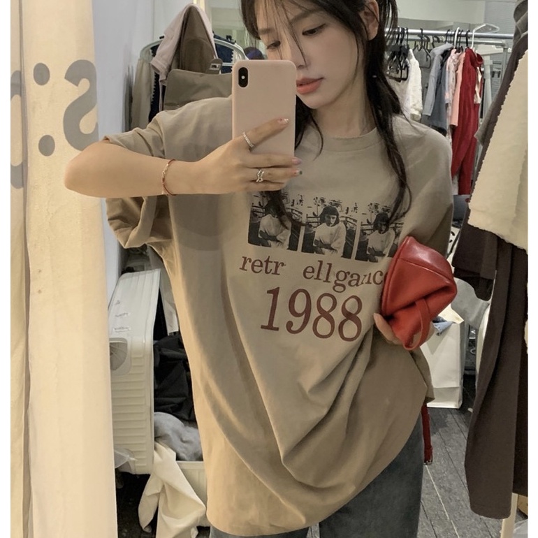 Áo phông 3158, áo thun tay lỡ form rộng chất cotton in chữ gance