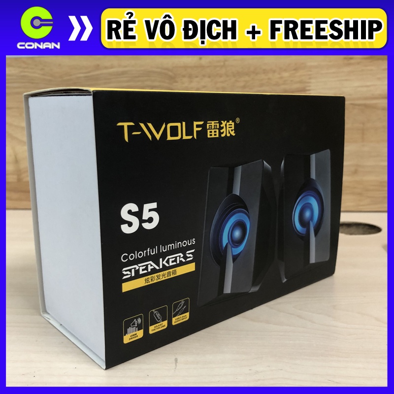 Loa vi tính T WOLF S5 Led 7 màu cho laptop máy tính Speaker PC 2.0 T-Wolf Loa Nghe Nhạc Hay Bass Đèn Led Đổi Màu