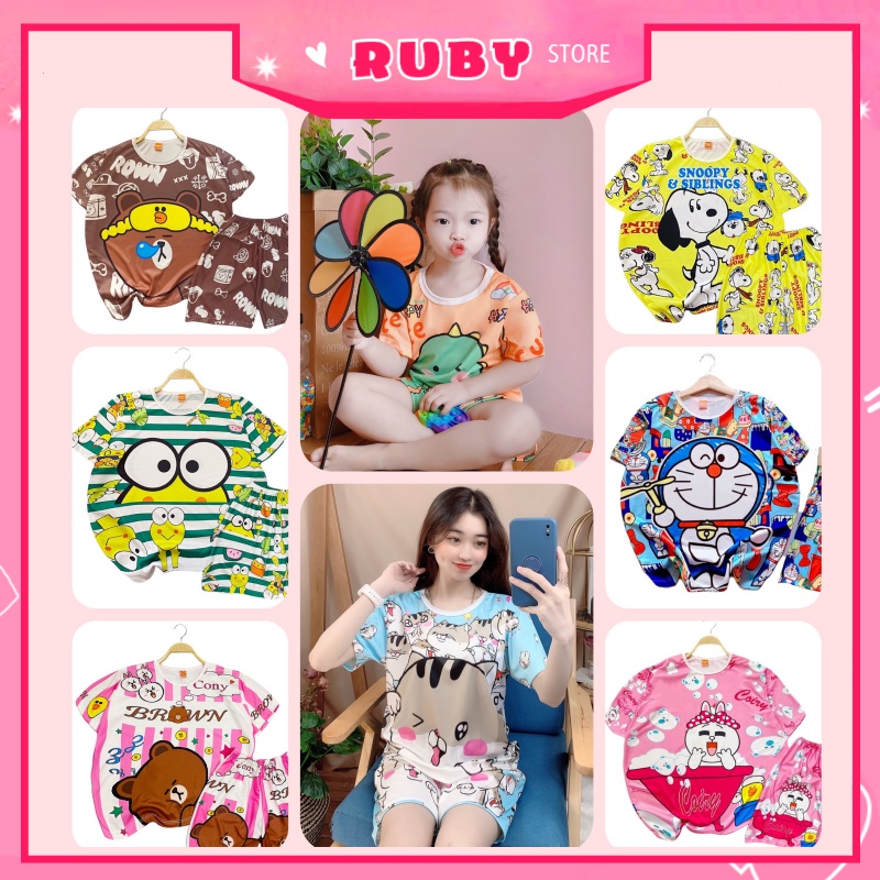 [Đồ bộ gia đình] Full Size cho bé &amp; người lớn Set bộ Bò Sữa Hoạt Hình Nhiều Mẫu (5KG - 70KG) chất thun mềm mịn mát DBRBD