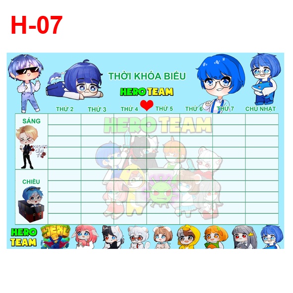 Thời khóa biểu Hero Team các mẫu đẹp