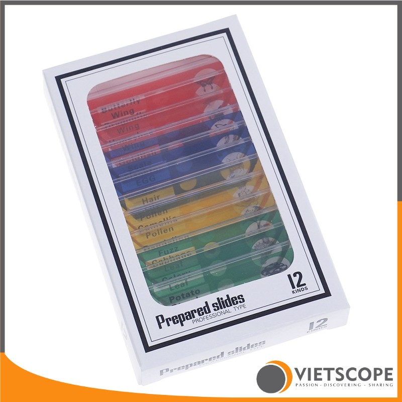 Bộ 12 mẫu tiêu bản đã qua xử lý dành cho kính hiển vi - Lam kính nhựa ABS