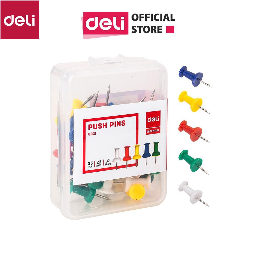Ghim màu cắm bảng Deli, Đỏ, vàng, xanh, xanh lá, trắng - 35 cái/hộp, 2 hộp E0021 [Deli]