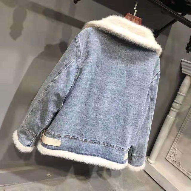 Áo khoác bò lót lông thu đông phong cách hàn quốc thời trang quảng châu cao cấp