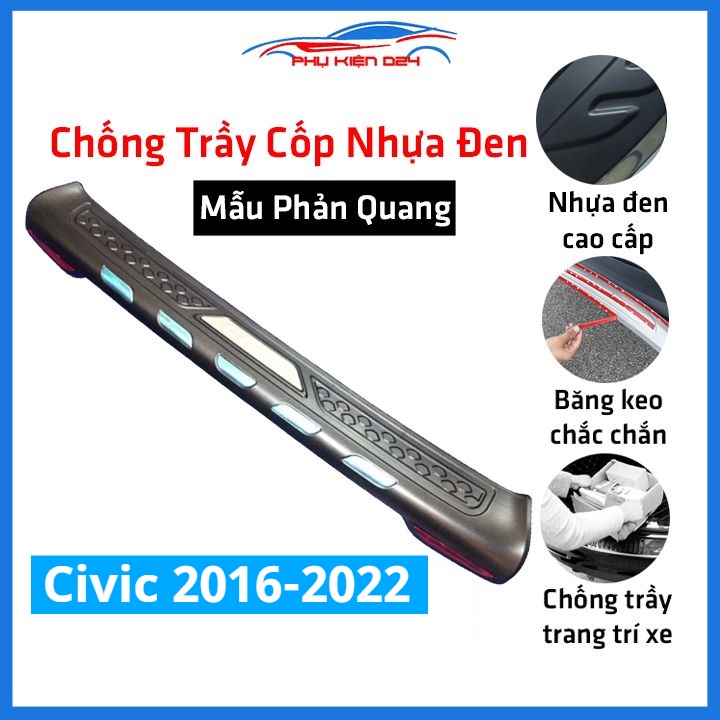 Ốp chống trầy cốp ngoài nhựa đen Civic 2016-2017-2018-2019-2020-2021-2022 mẫu phản quang chống xước trang trí xe