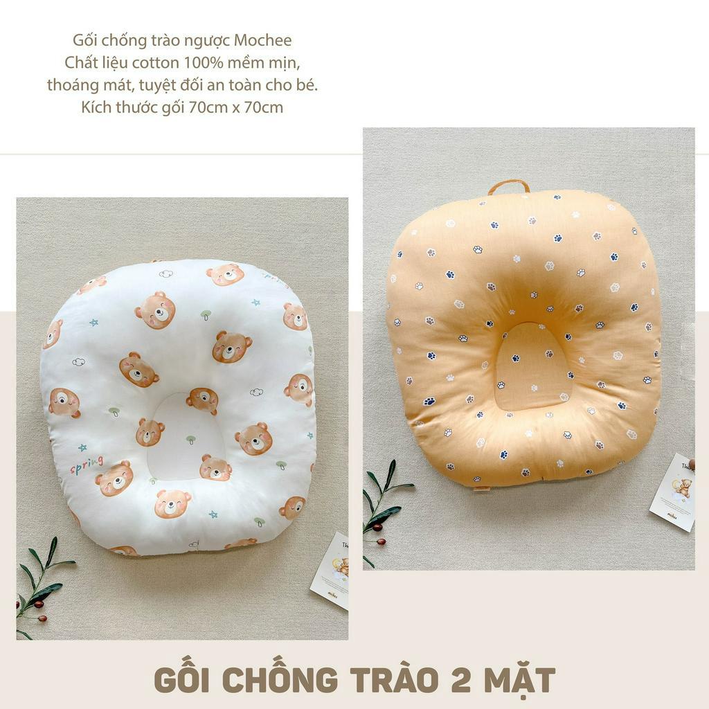 Gối chống trào ngược cho bé Mochee 70x70cm, gối chống trào cotton họa tiết 2 mặt - Monnie Kids