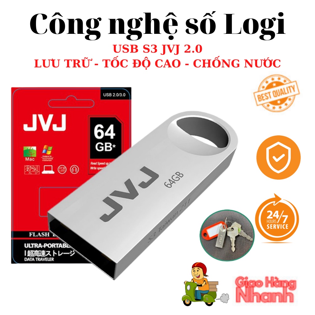 USB 64GB/32GB/16GB/8GB/4GB JVJ S3 siêu nhỏ gọn vỏ kim loại - USB chống nước 2.0 tốc độ upto 100MB/s BH 1 Năm