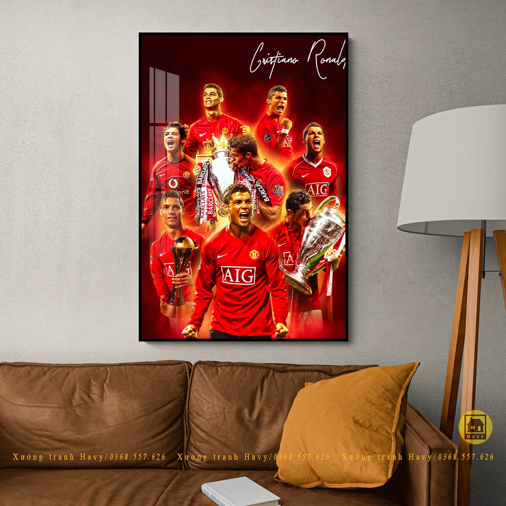 Tranh Mica tráng gương CR7, khung viền comboxit cao cấp chống ẩm mốc mói mọt
