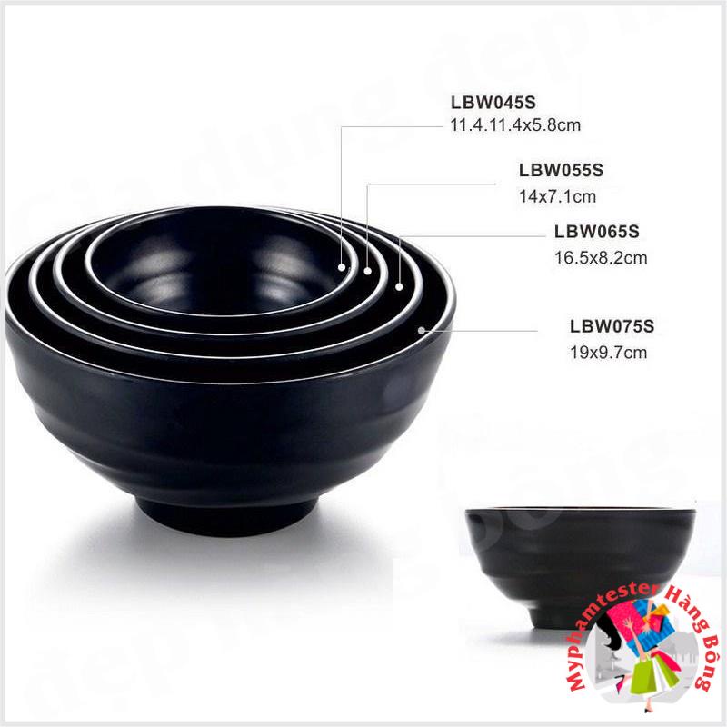Tô chén bát xoắn màu đen PHÍP MELAMINE cao cấp Hàn Quốc Nhật Bản đủ size