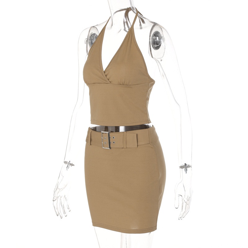 Set Áo Tank Top Hở Lưng + Chân Váy Midi Thiết Kế Hợp Thời Trang Cho Nữ