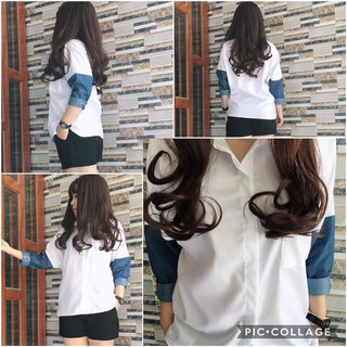 Sơ mi Oversize tay phối jeans
