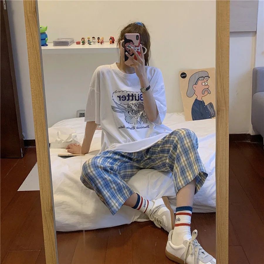 Quần Dài Ống Rộng Họa Tiết Ca Rô Phong Cách Hàn Quốc Dành Cho Nữ 2020 | BigBuy360 - bigbuy360.vn