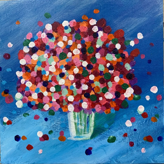 [Tranh treo tường ] Tranh hoa lá bằng màu acrylic toan 30x30/ Flower painting 30x30