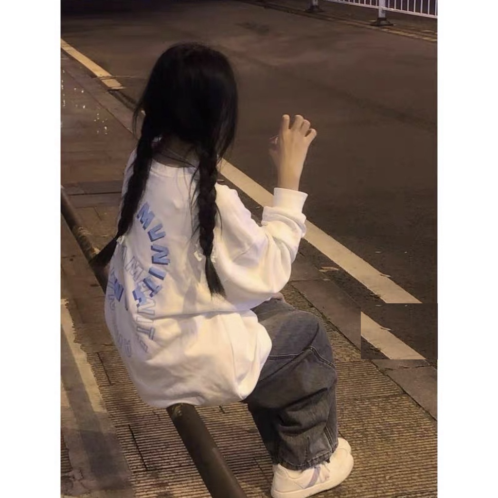 Áo Dài Tay Chữ Xanh Hmuntis PEONYB Unisex  Nỉ form rộng tay bồng kiểu dáng dài oversize 3158 hàn quốc đẹp
