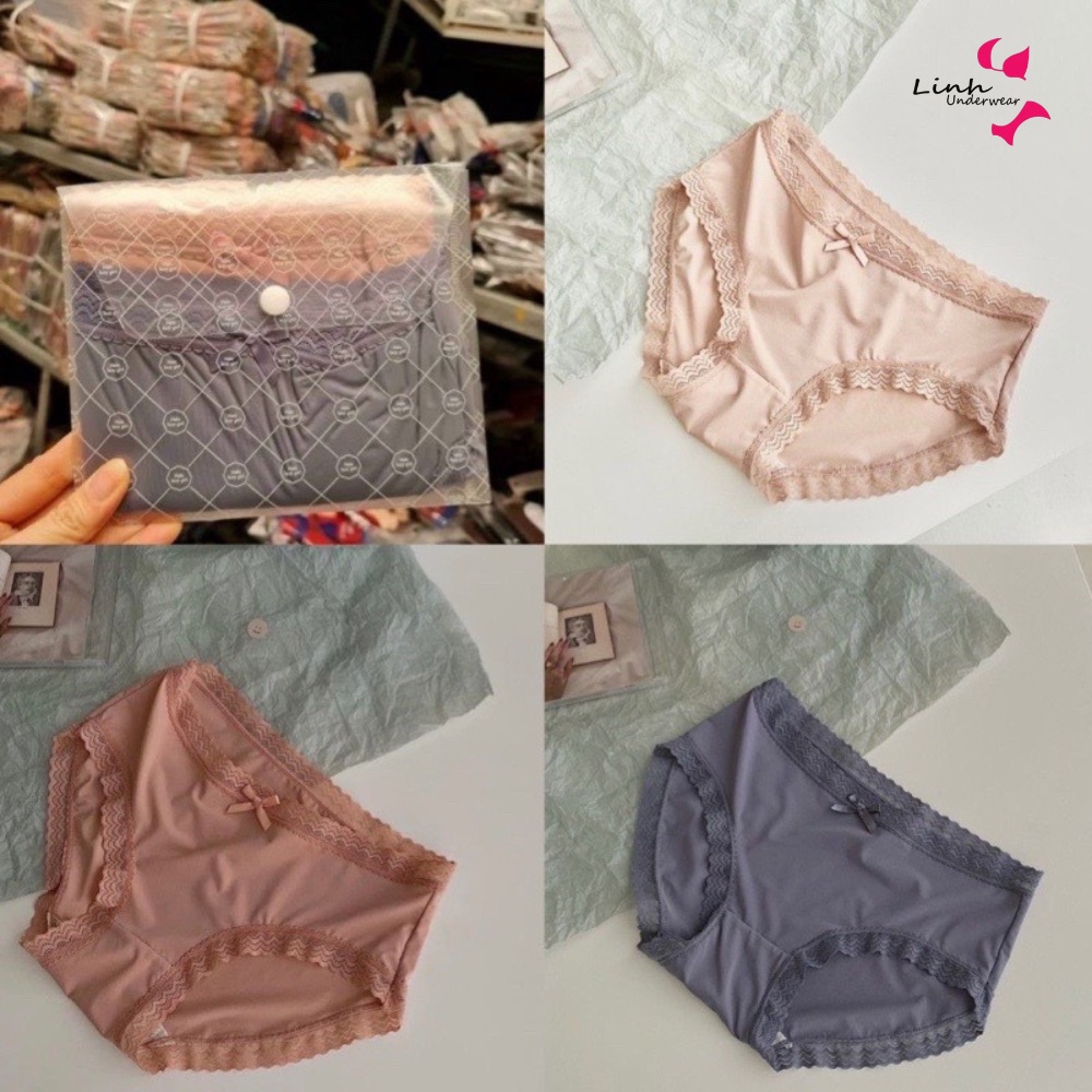 Set 3 chiếc quần lót lụa cao cấp kháng khuẩn , quần lót viền ren mềm mịn thoáng mát Phương Linh Underwear