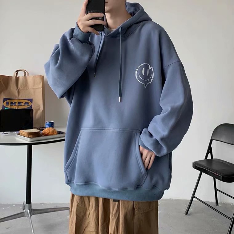 Áo hoodie dáng rộng thoải mái họa tiết mặt cười phong cách Hàn Quốc thời trang mùa đông 5 màu size M-5XL