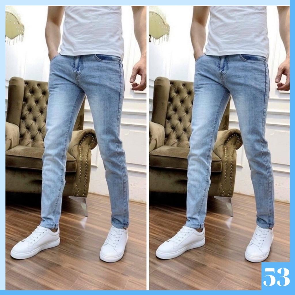 Quần jean nam xanh nhạt trơn rách gối chất bò cao cấp co dãn 4 chiều đẹp from dáng rin xanh bạc skinny YuMy YM81