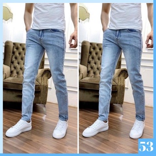 Quần jean nam xanh nhạt trơn rách gối chất bò cao cấp co dãn 4 chiều đẹp from dáng rin xanh bạc sanh
