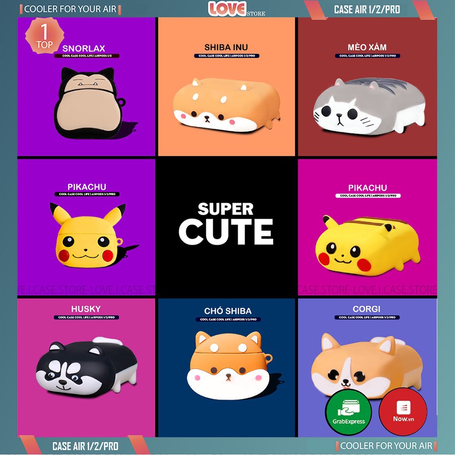 Vỏ Bảo Vệ Bao Đựng Hộp Sạc Tai Nghe, Case Airpods 2/3/1/i7/i9/i12/Pro - Sillicone Chống Bẩn Chó Corgi Husky love.case