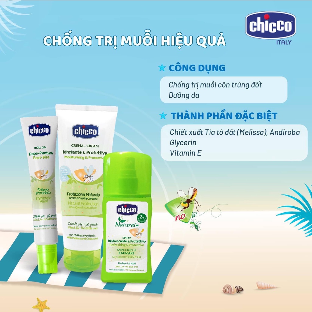 Kem,xịt đa năng lăn bôi xua muỗi Chicco+ nhập khẩu từ Ý 0m đốt côn trùng cắn không gây kích ứng da cho bé và mẹ 60-100ml