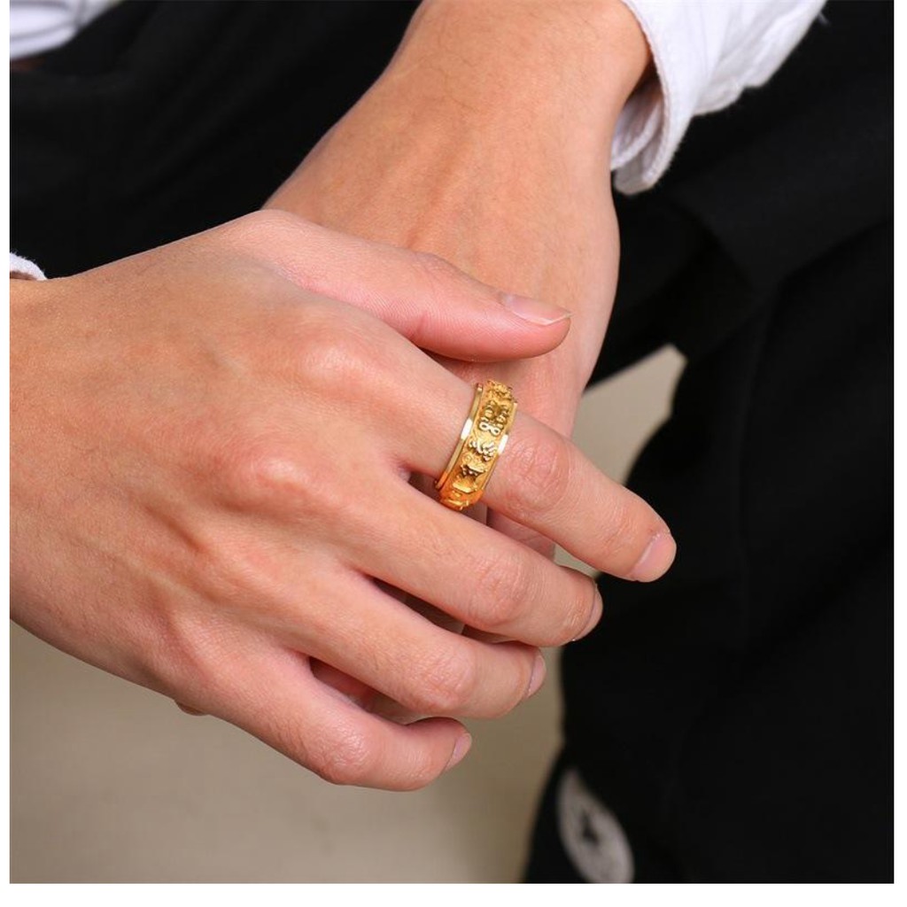 Nhẫn  Nam Titan Chữ Vạn OM MANI PADME HUM  Vĩnh Viễn Không Đen ---- GIÁ HỦY DIỆT