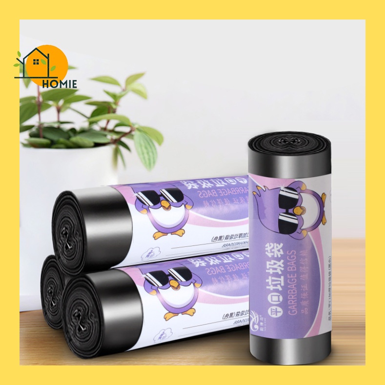 COMBO 5 Túi Đựng Rác Có Quai Rút Tiện Lợi Siêu Dai Kích Thước 45x50 cm x 15 túi/cuộn