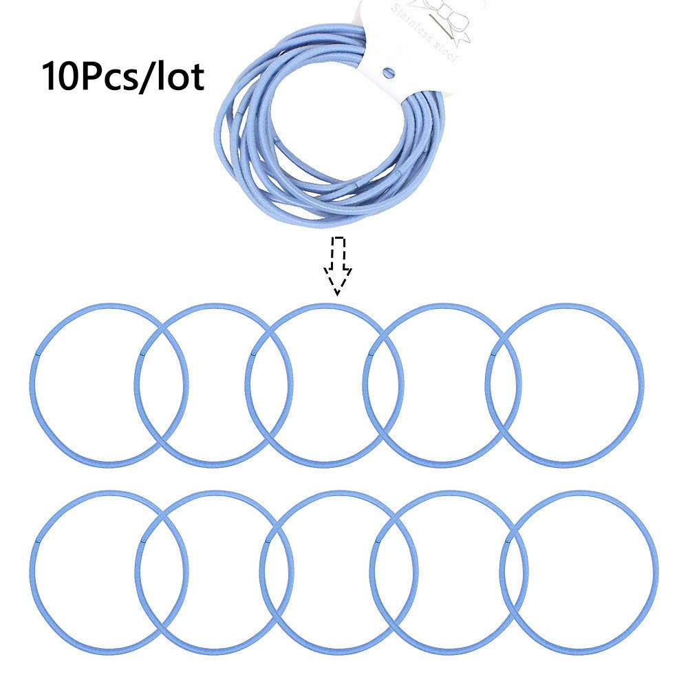 Set 10 Dây Thun Cột Tóc Đuôi Ngựa Co Giãn Màu Trơn Độ Co Giãn Cao Cho Nữ