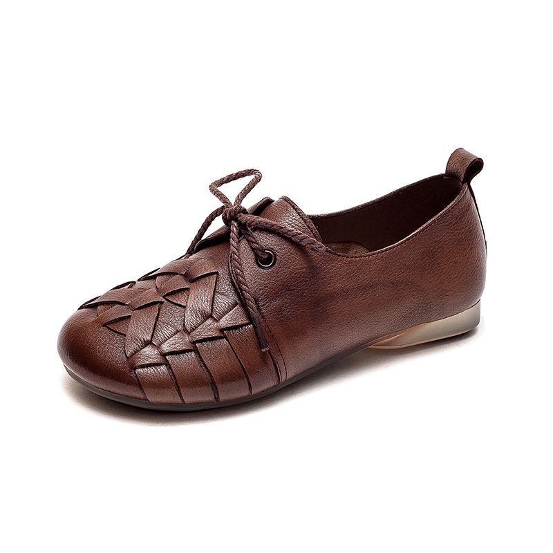 Giày Da Đế Mềm Cột Dây Handmade Phong Cách Dân Tộc Cổ Điển Thời Trang Cho Nữ