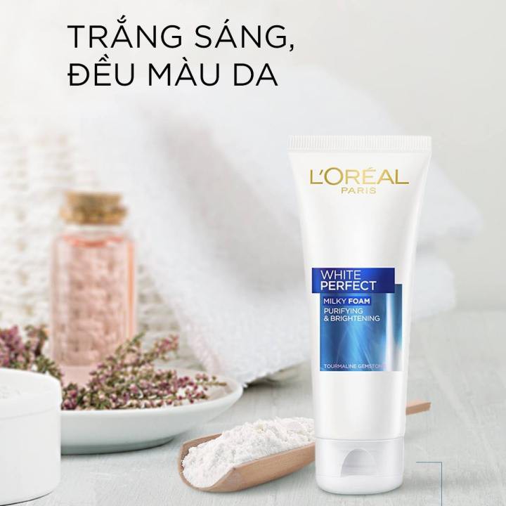 Sữa rửa mặt trắng da L'Oreal Paris White Perfect Milk foam purifying &amp; brightening 50ml / 100ml